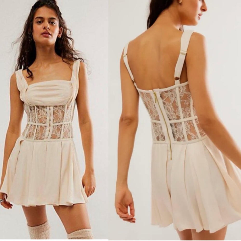 NWOT Free people Odette Mini dress Corset Lace Trim